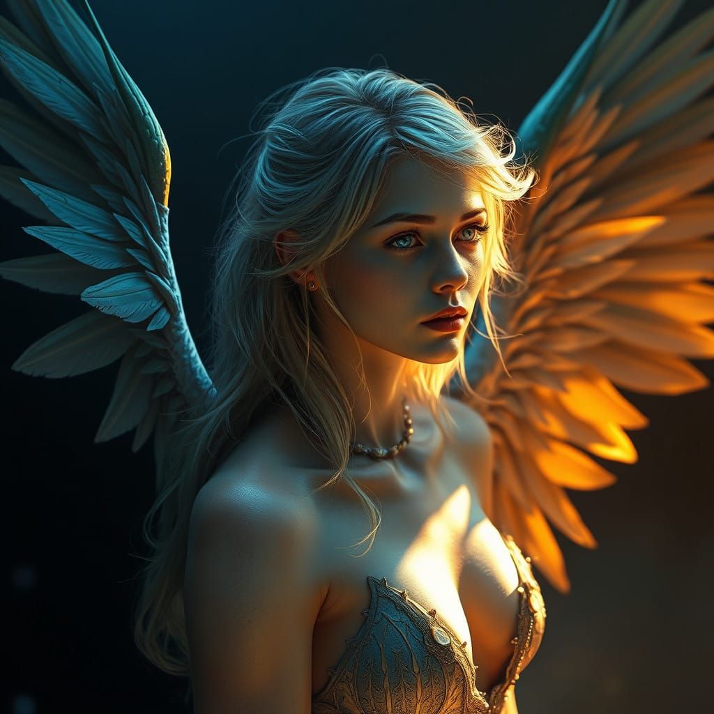 Siren in Rich Blue Atmosphere with Warm Golden Light