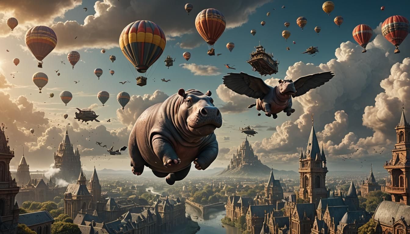 Epic Flying Hippo in a Digital Painting