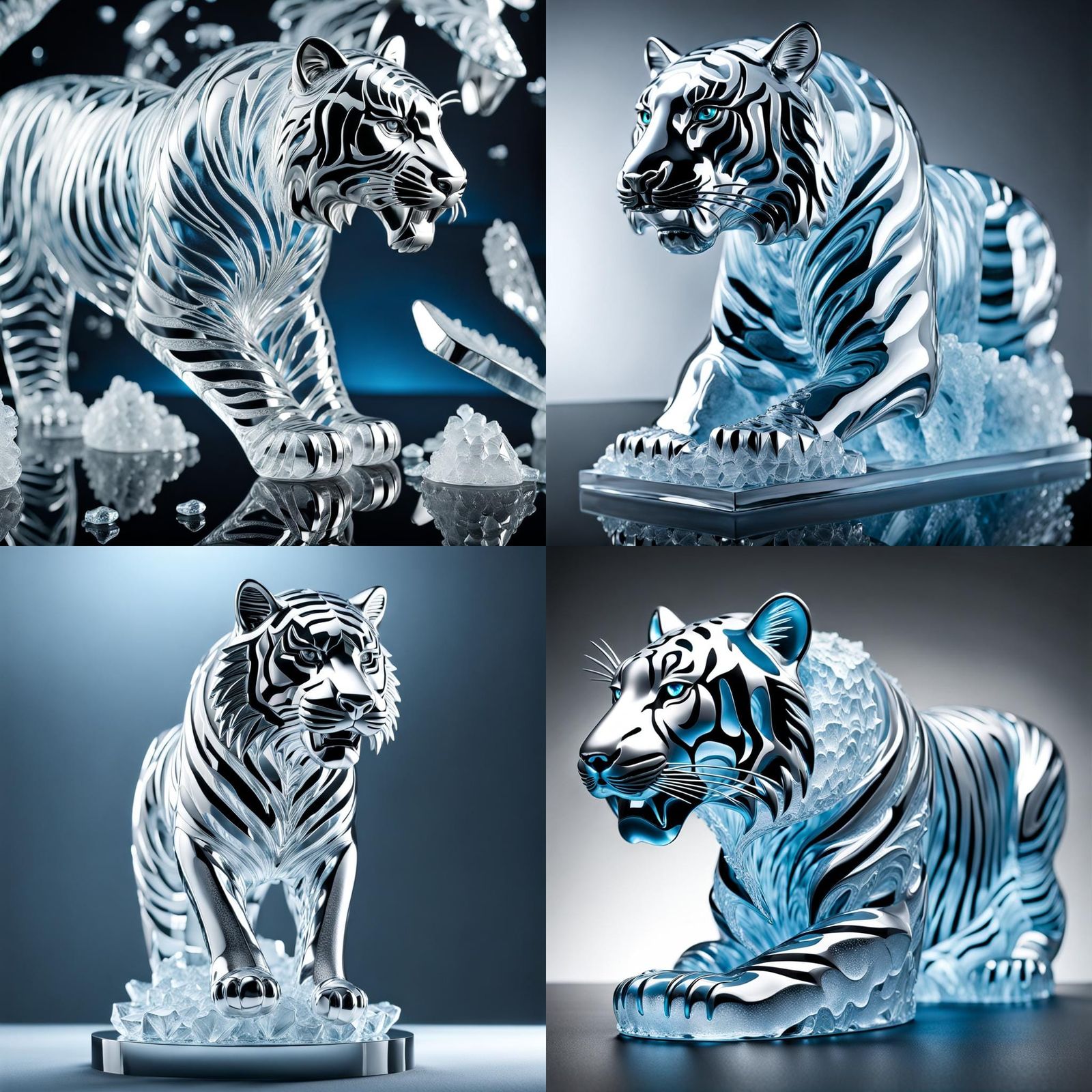 Captivating Ice Tiger Sculpture Dissolving: 3D Render