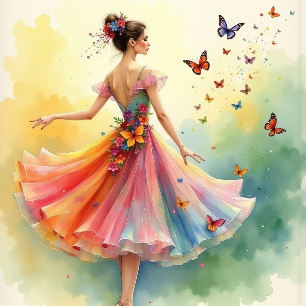Surreal Dancer Adorned in a Blooming Floral Gown