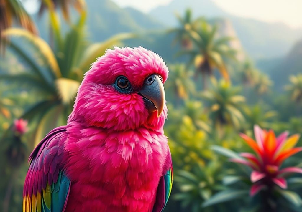 Magenta Bird Portrait in Impressionistic Digital Art Style