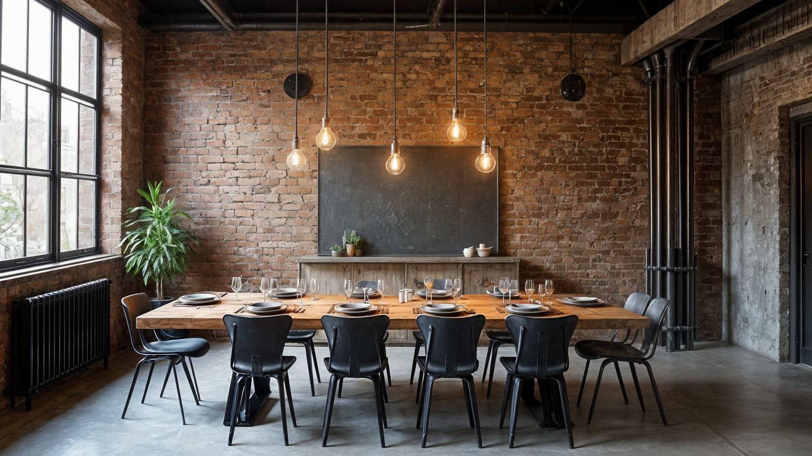 Industrial Loft Dining Room with Reclaimed Wood Table