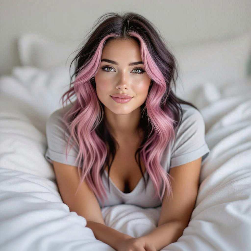 Serene Woman with Pink Hair in Natural Light