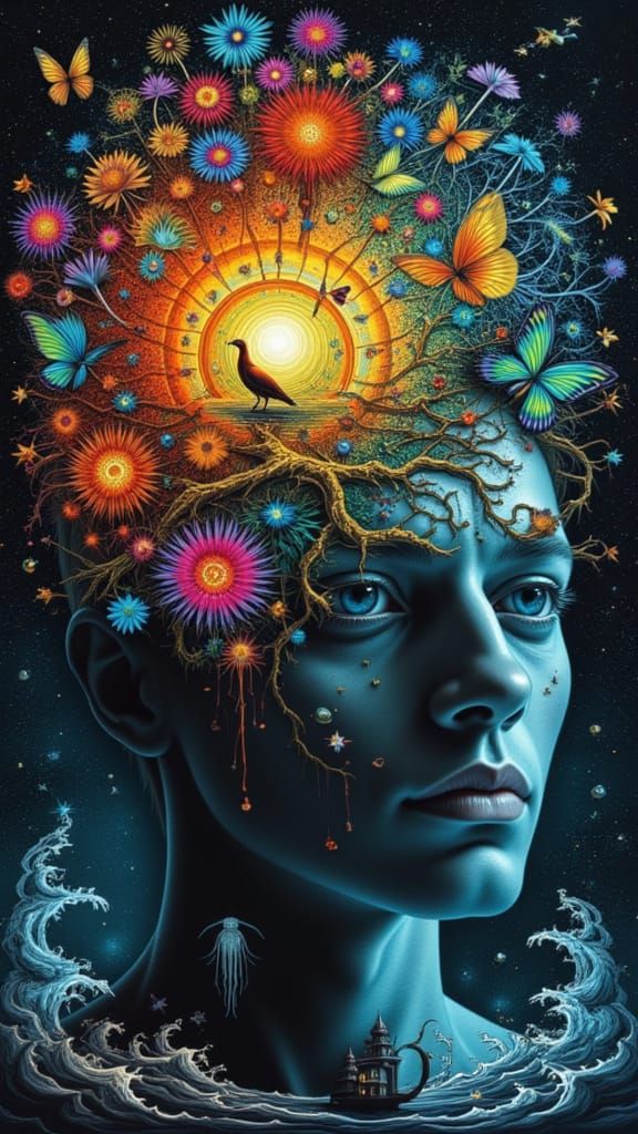 Surreal Dreamscape: Heron in Paper Zen Garden