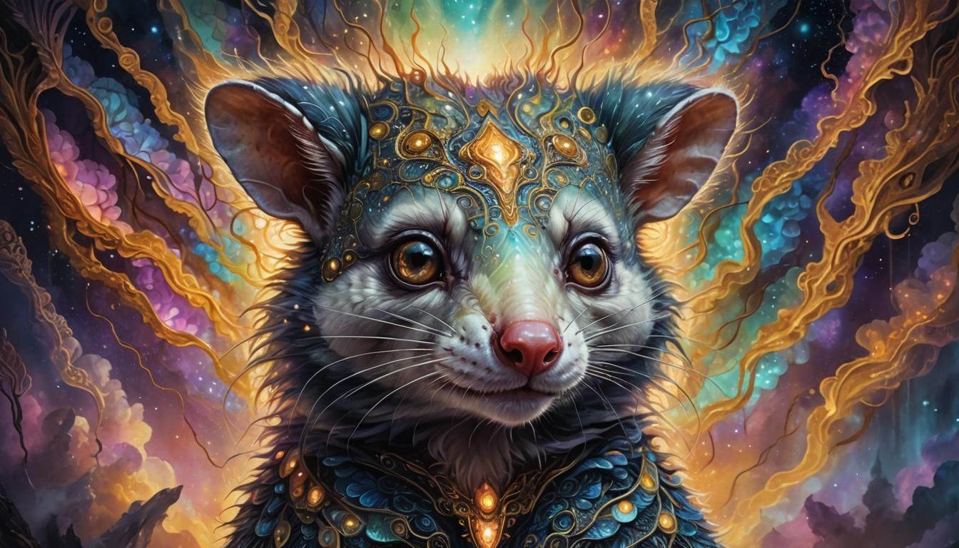 Surreal Alien Opossum Portrait in Dreamlike Setting