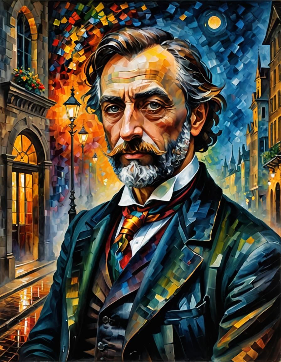 Colorful Self-Portrait in Afremov's Oil Painting Style