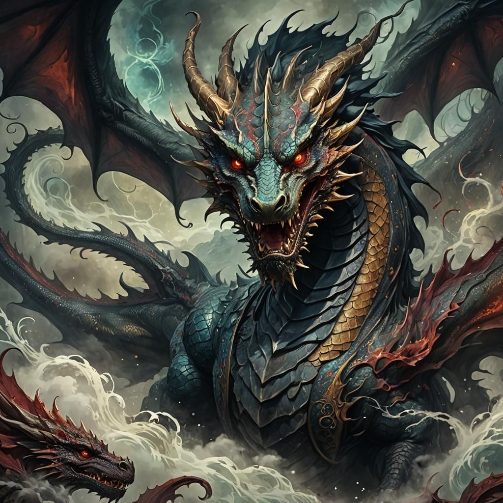 Mystical Dragon in Dark Fantasy Landscape