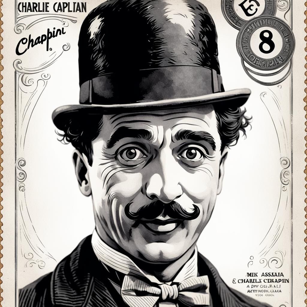 Vintage Charlie Chaplin Film Postcard, Macro Photography