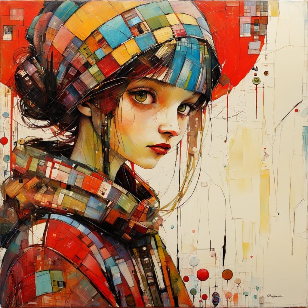 Primitive Naive Encaustic Painting with Textured Elements