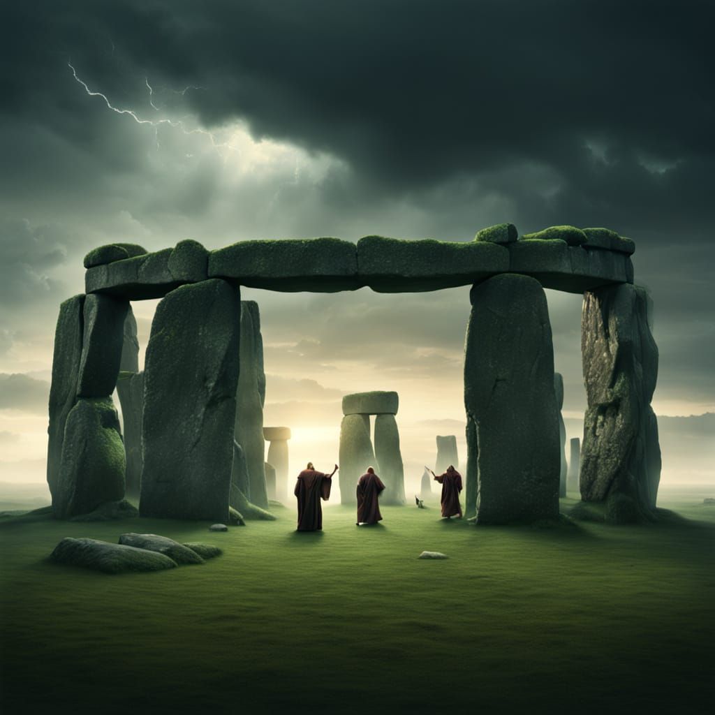 Epic Druids Dancing at Stonehenge in Digital Matte Painting
