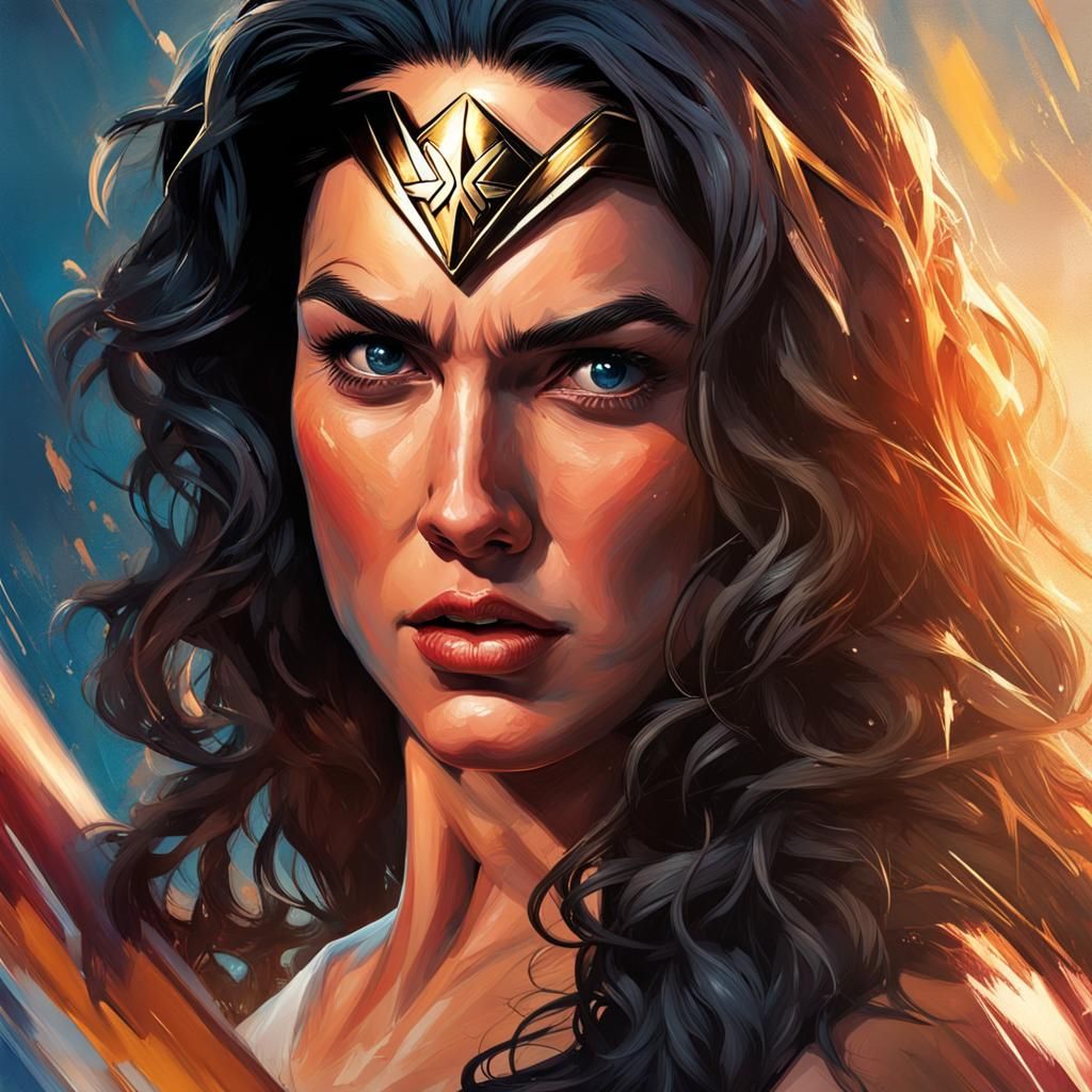 Hyperrealistic Wonder Woman Splash Art Portrait