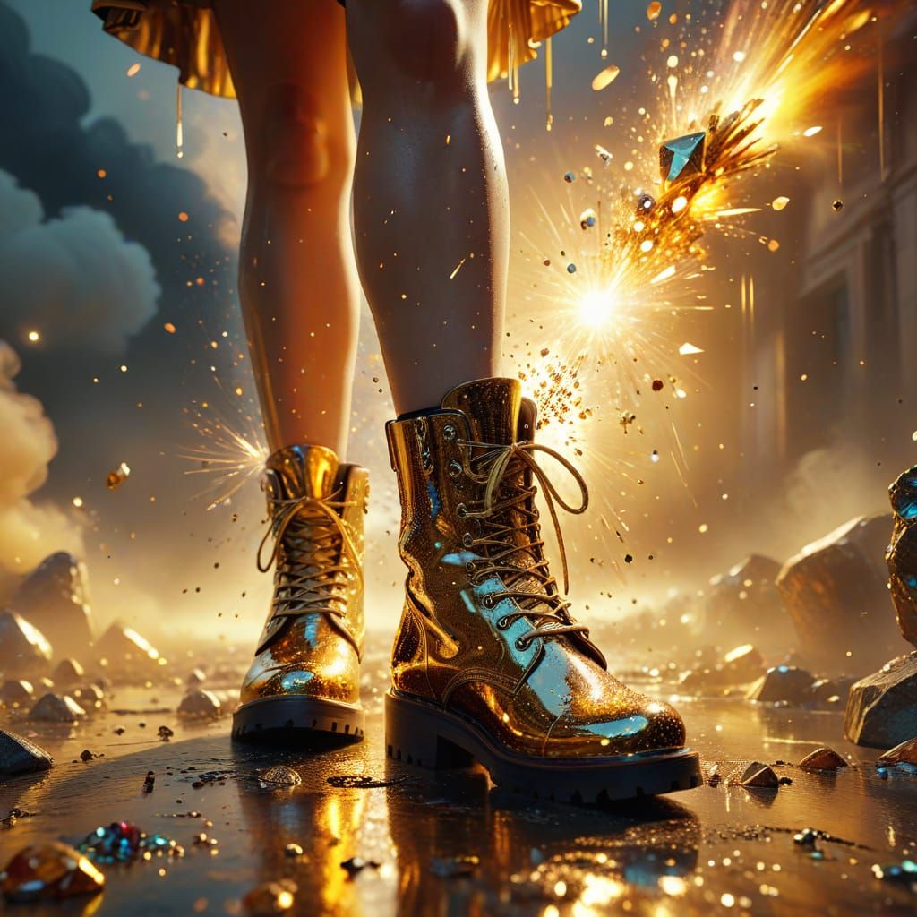 Woman in Gold Boots: Hyper-Realistic Digital Art