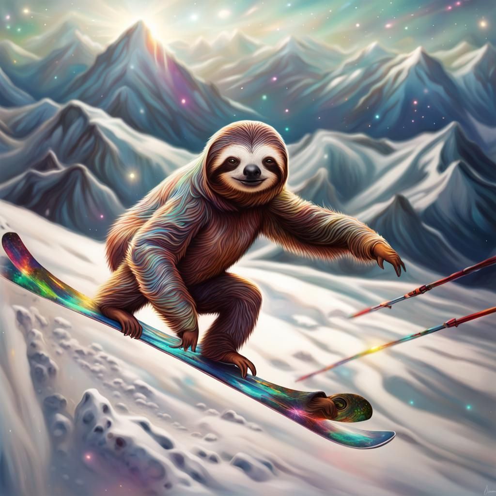 Sloths on Skis: Aerial Jumps in Astral Illustration
