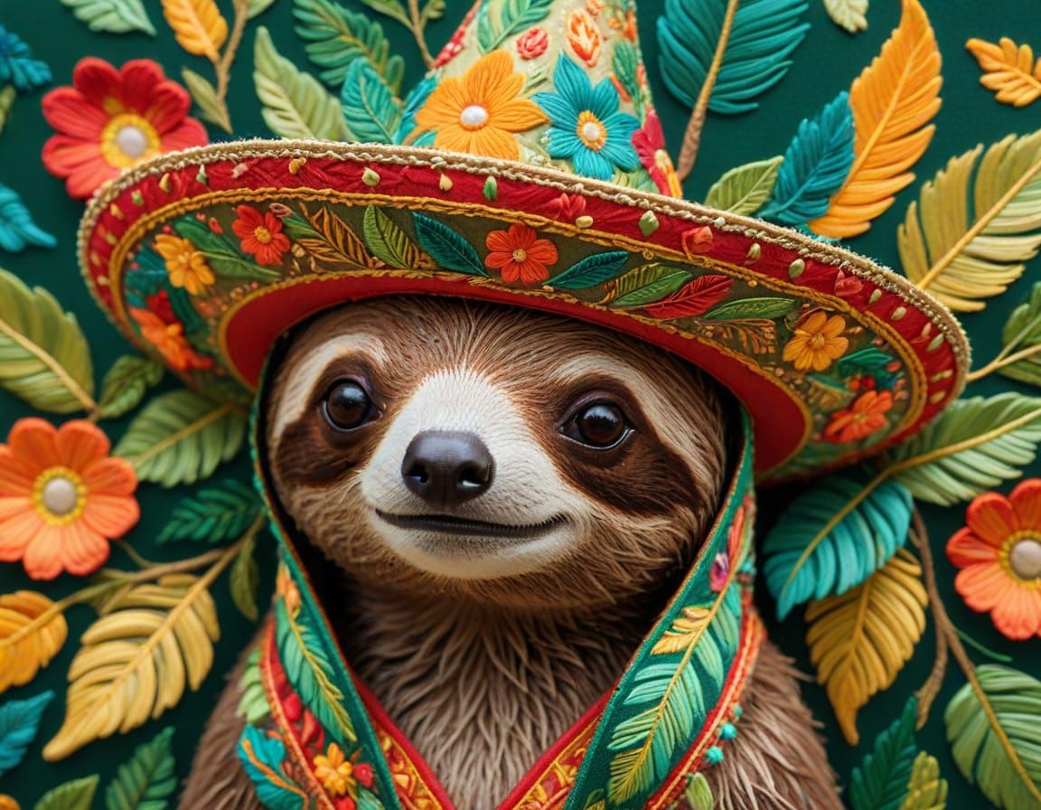 Sloth wearing a sombrero