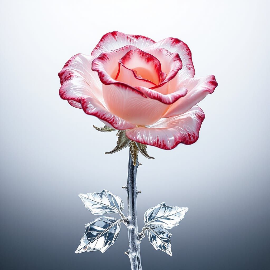 Crystal Rose with Intricate Thorns and Leaves