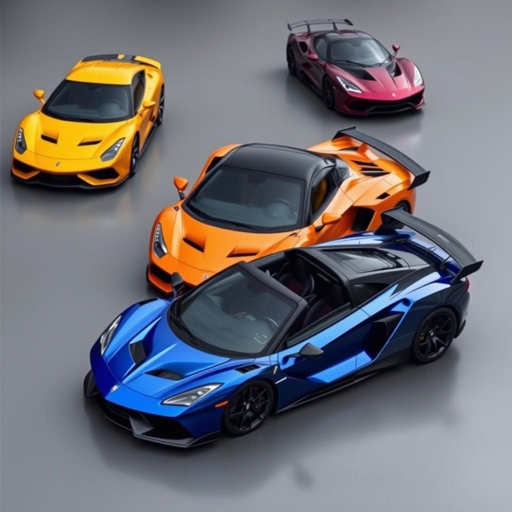 High-Performance Supercars in a Futuristic Setting