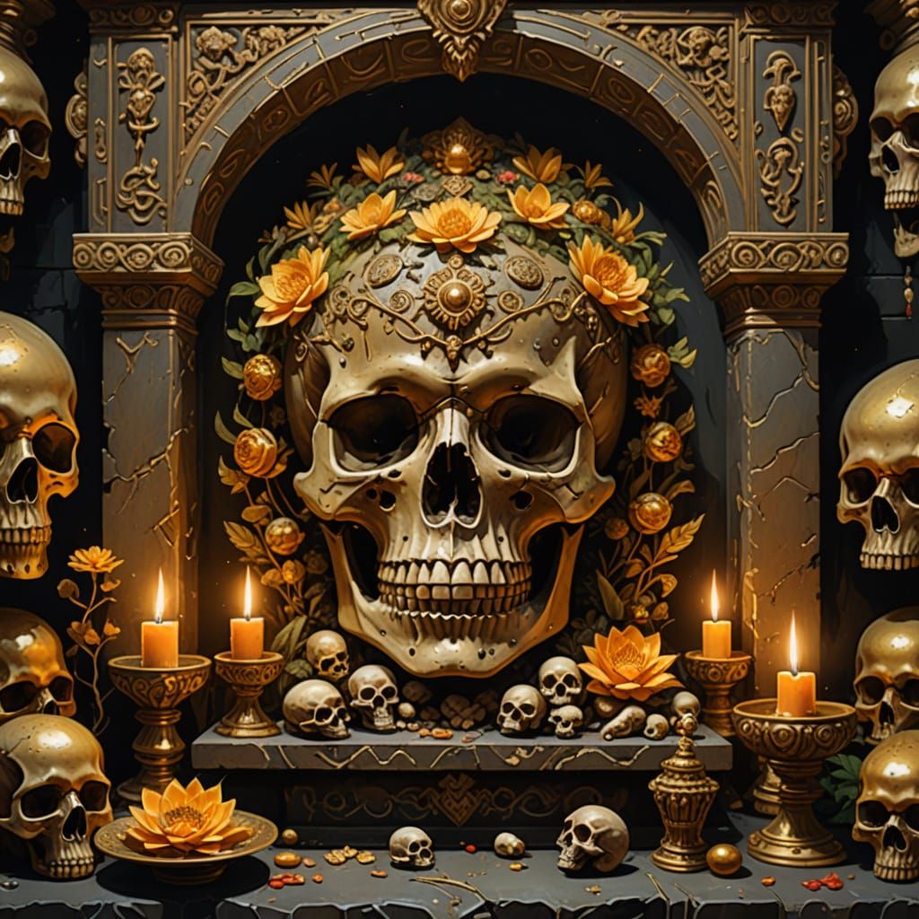 Gouache Museum of Ancestral Skulls and Offerings