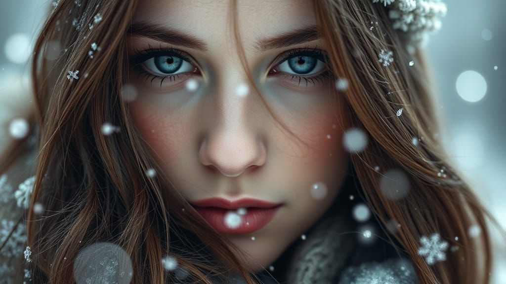 Hyperrealistic Portrait of a Woman in Winter