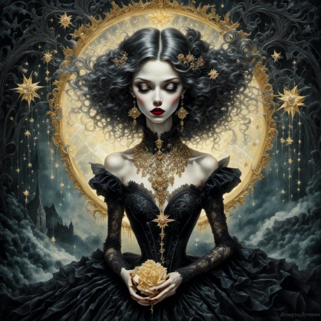 Gothic Vampire Reaching for Sunset in Luminous X-Ray Style