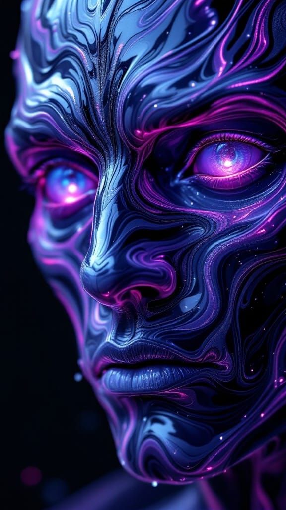 Surreal Oil Painting of a Man with Swirling Liquid Skin