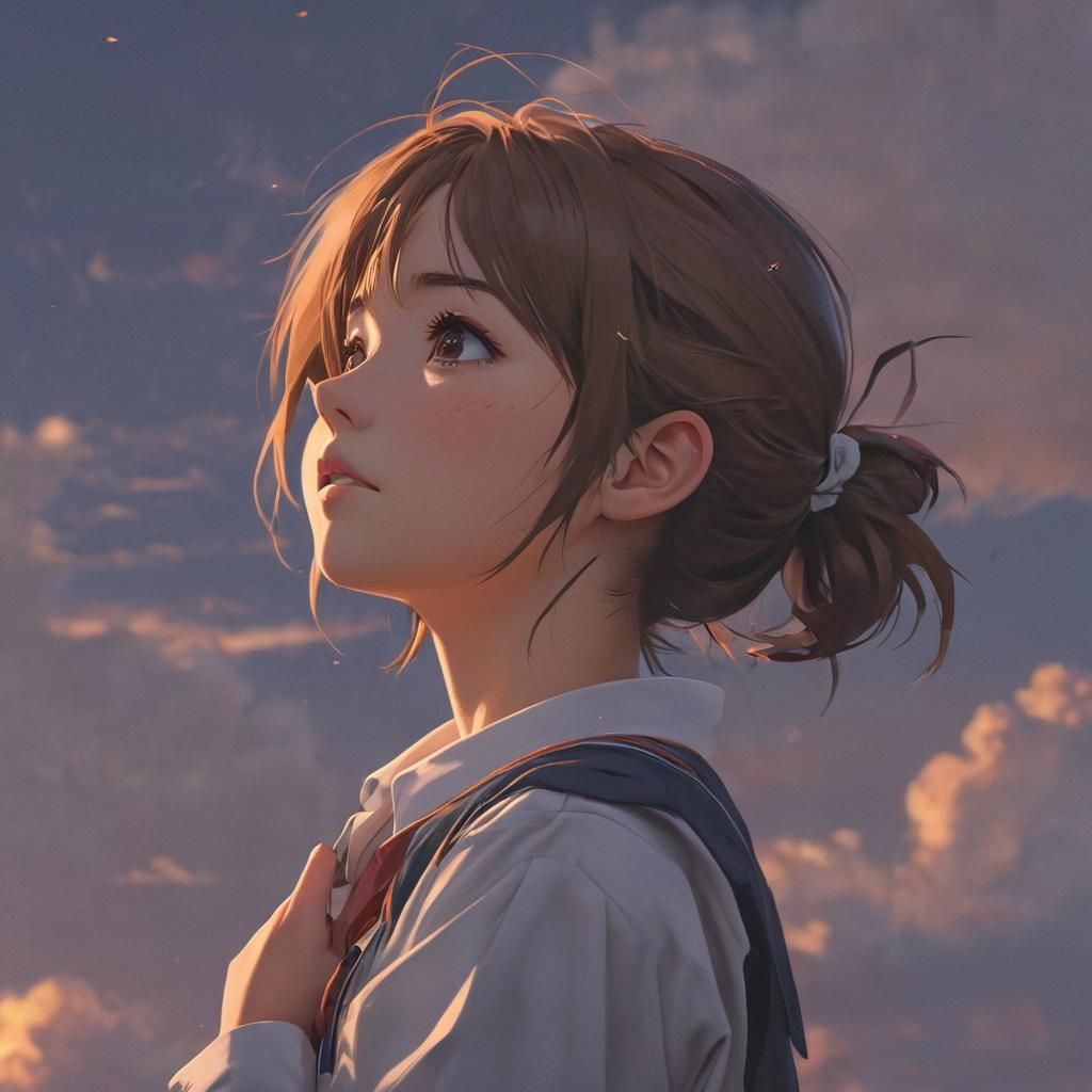 Anime Girl in Battlefield Sunrise, Makoto Shinkai Style