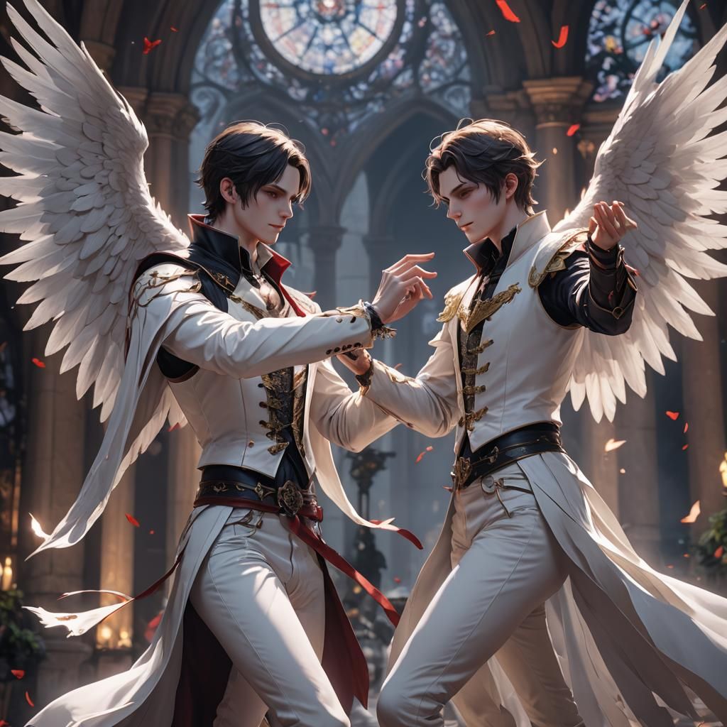Young Vampire and Angel Dancing: 3D Anime Art