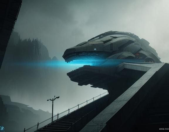 Dystopian Escher Staircase in Brutalist Sci-Fi Style