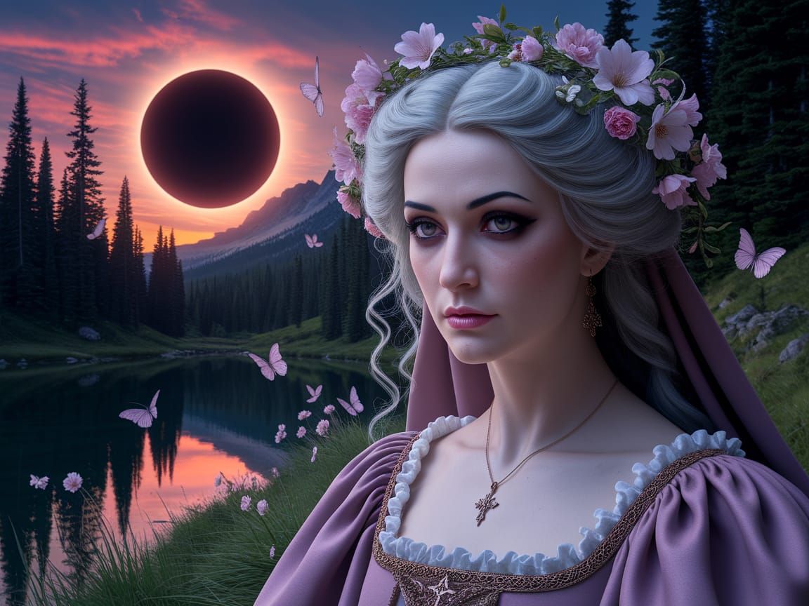 Gothic Woman in Sunset Eclipse, Medieval Art