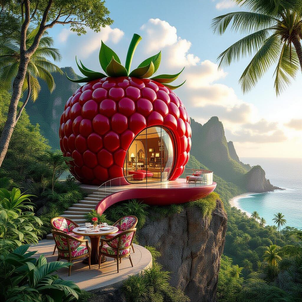 Raspberry Boutique on Cliff in Tropical Paradise