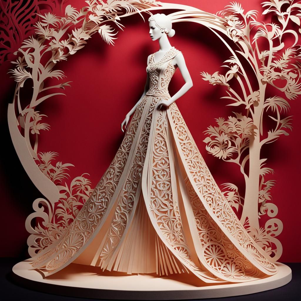 Kirigami Paper Art: Dystopian Haute Couture Woman