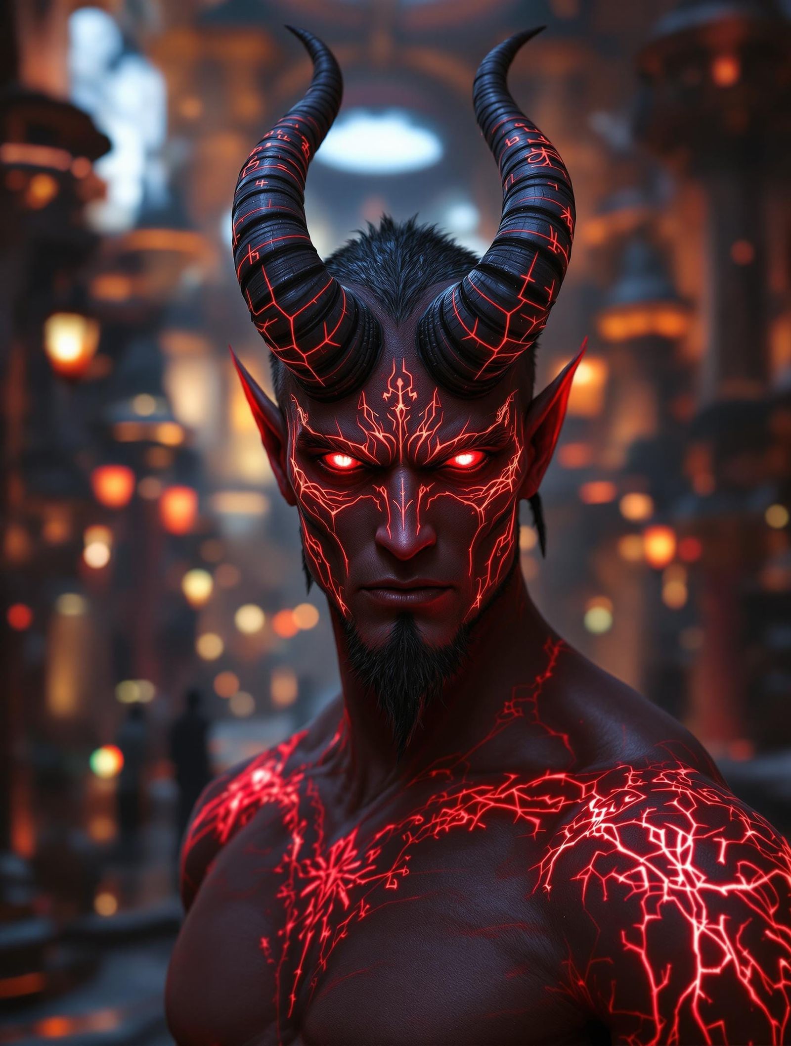 Majestic Tiefling in Radiant Fantasy City