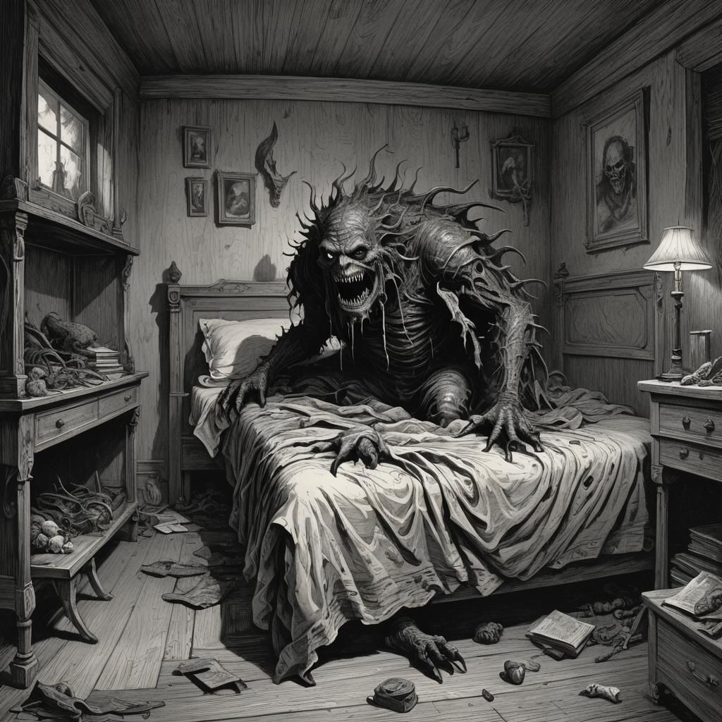 Nightmare Monster Under Bed in Dark Fantasy Style