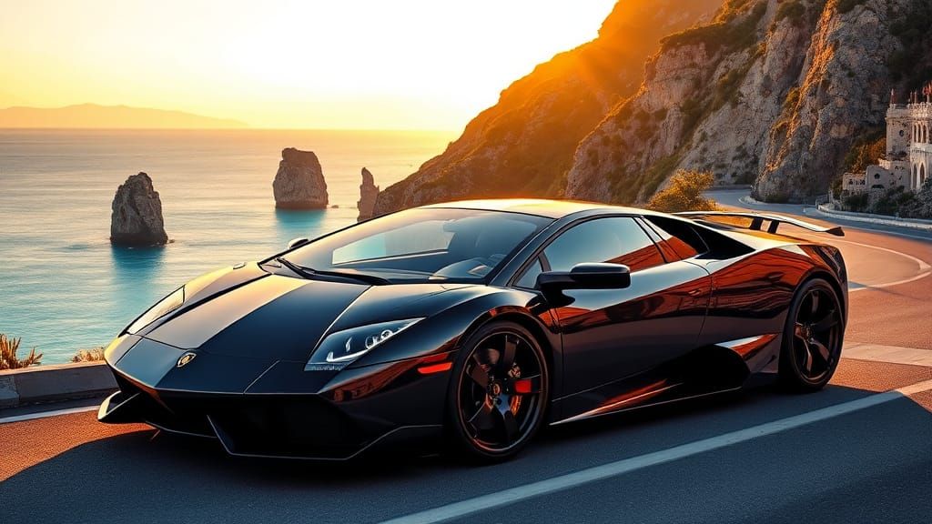 Lamborghini on Amalfi Coast in Futuristic Realism