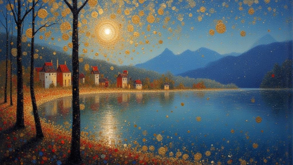 Abstract Alcohol Ink Lights Across Lake