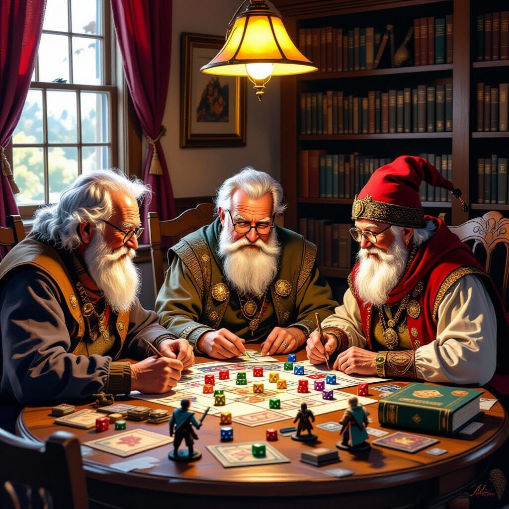 Elderly Friends Immersed in Dungeons and Dragons Game