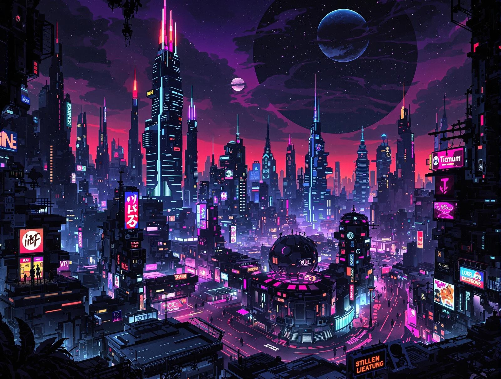Retro-Futuristic Cityscape in Cyberpunk Style