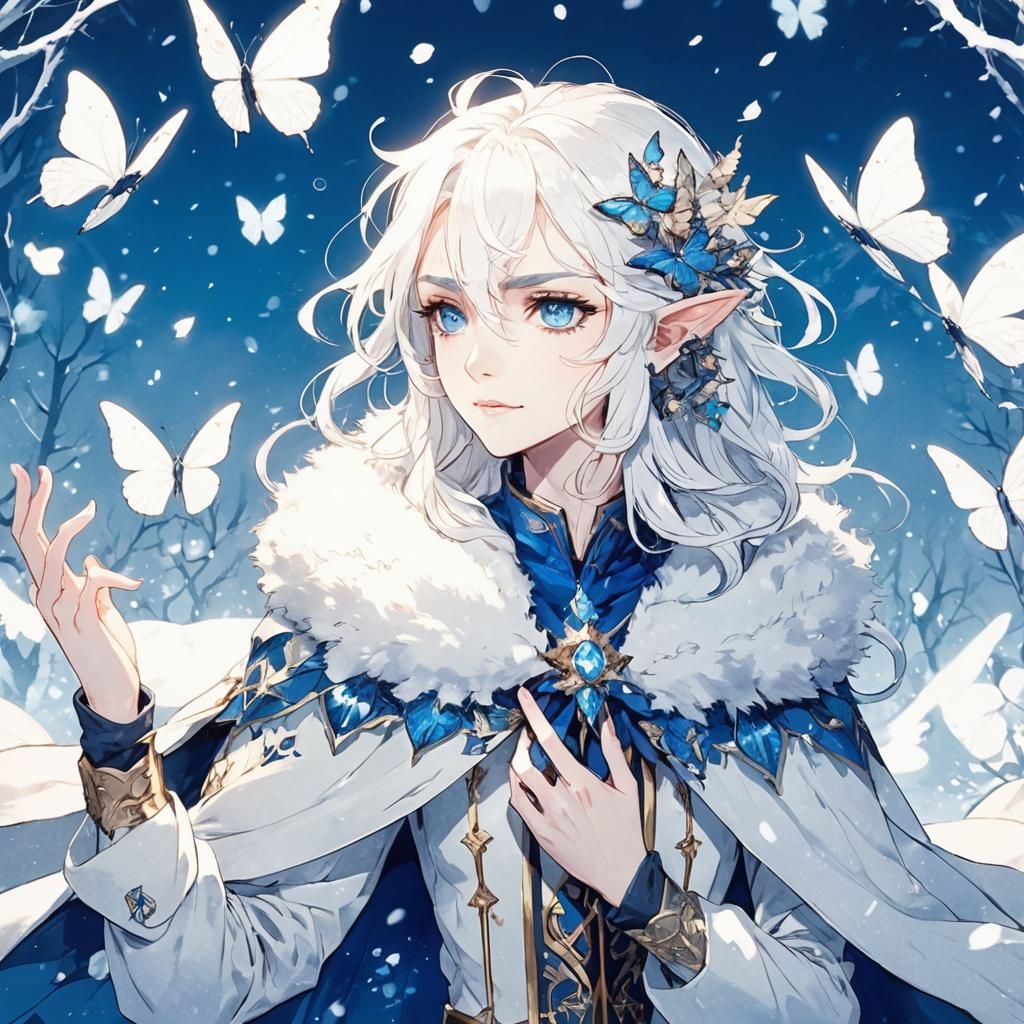 Anime Style Winter Eladrin Sorcerer with Magic