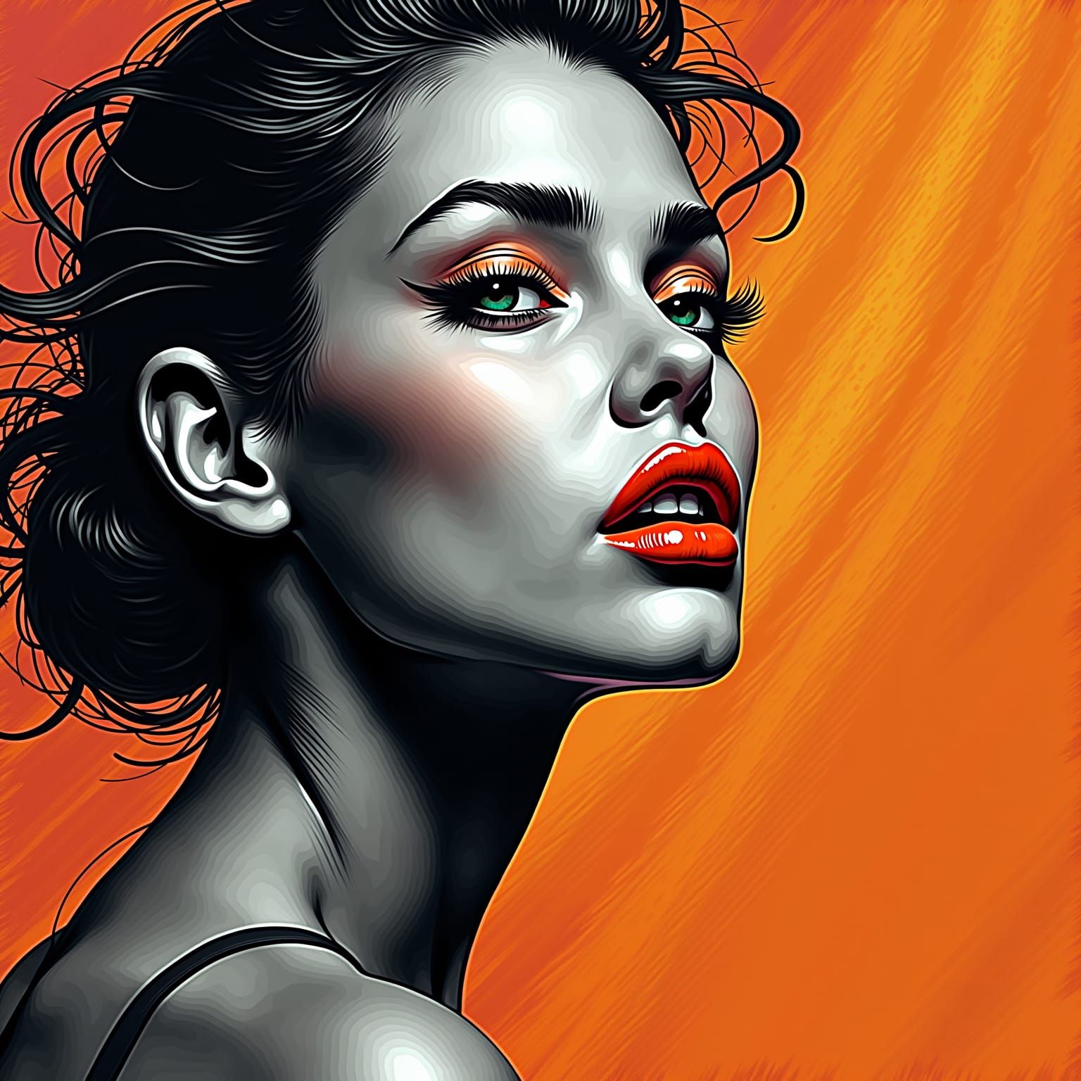 Woman in Vibrant Halftone Art Style