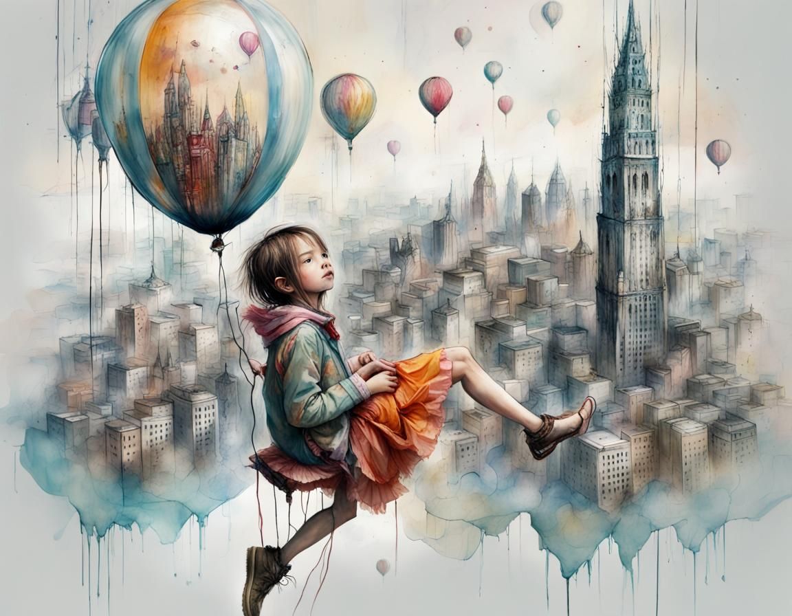 Whimsical Balloon Ride Over the City