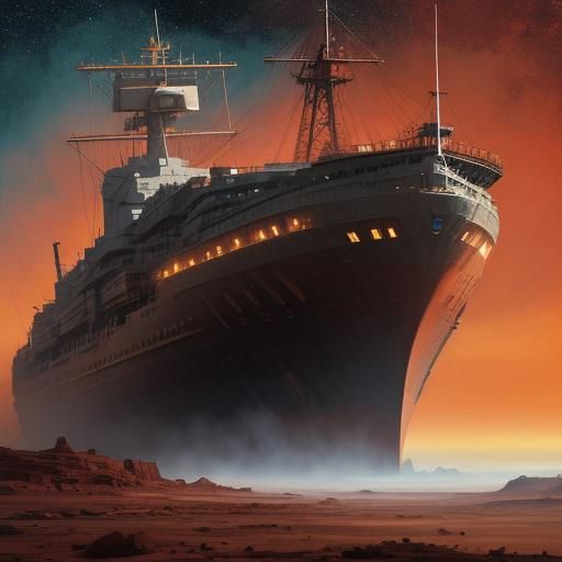 Mars Generation Ship in Bold Oil Painting Style