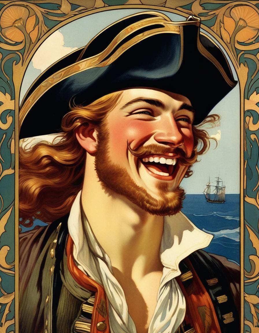 Laughing Pirate Portrait in Golden Age Illustration Style