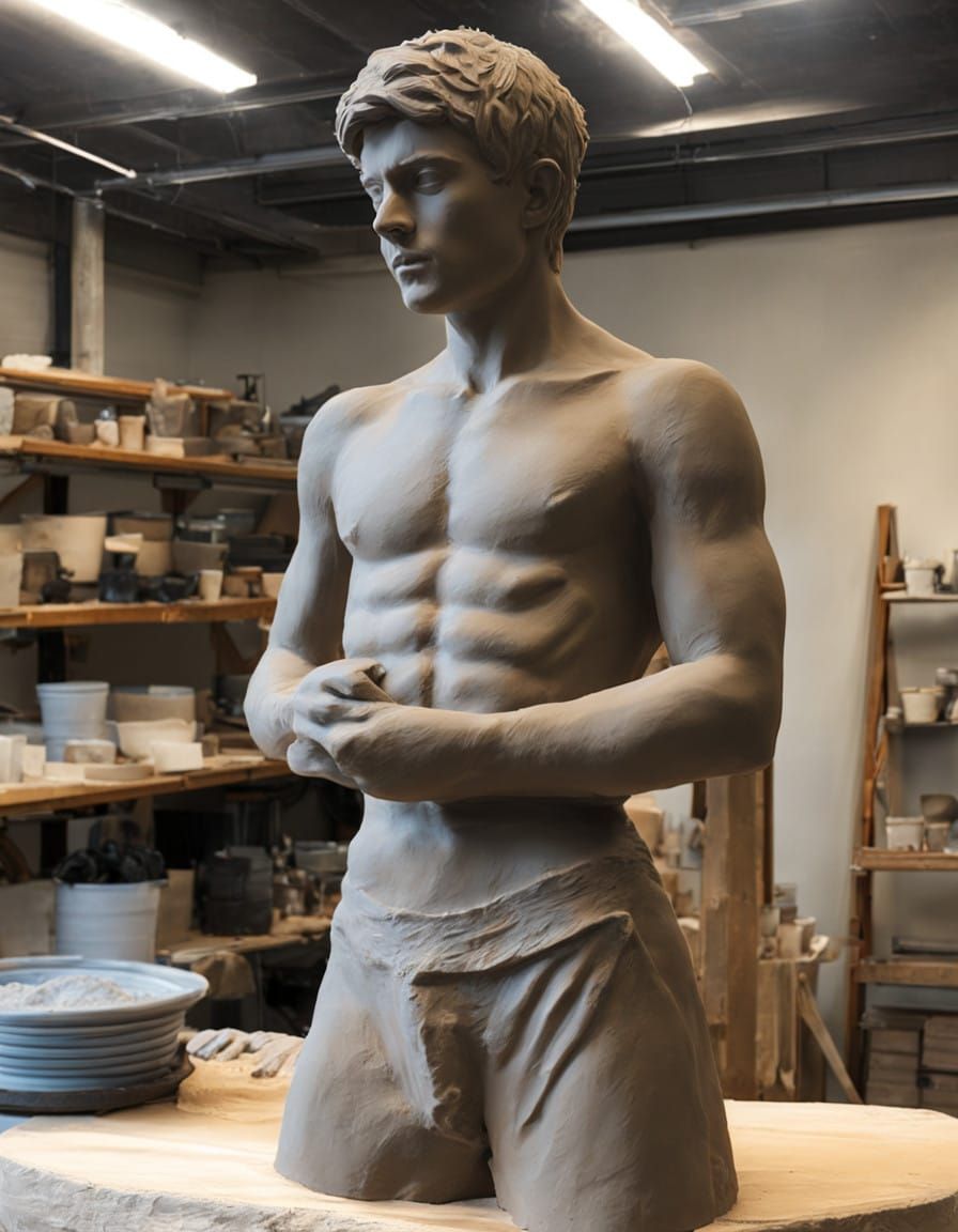 Young Artist Works with Wet Clay in Moody Studio