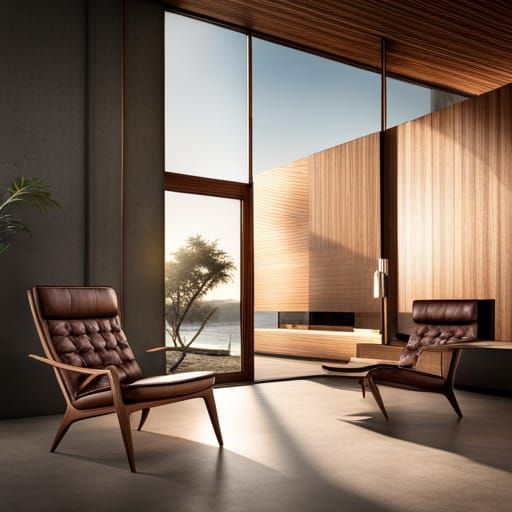 Modern Plywood Lounge Chair with Danish Cord