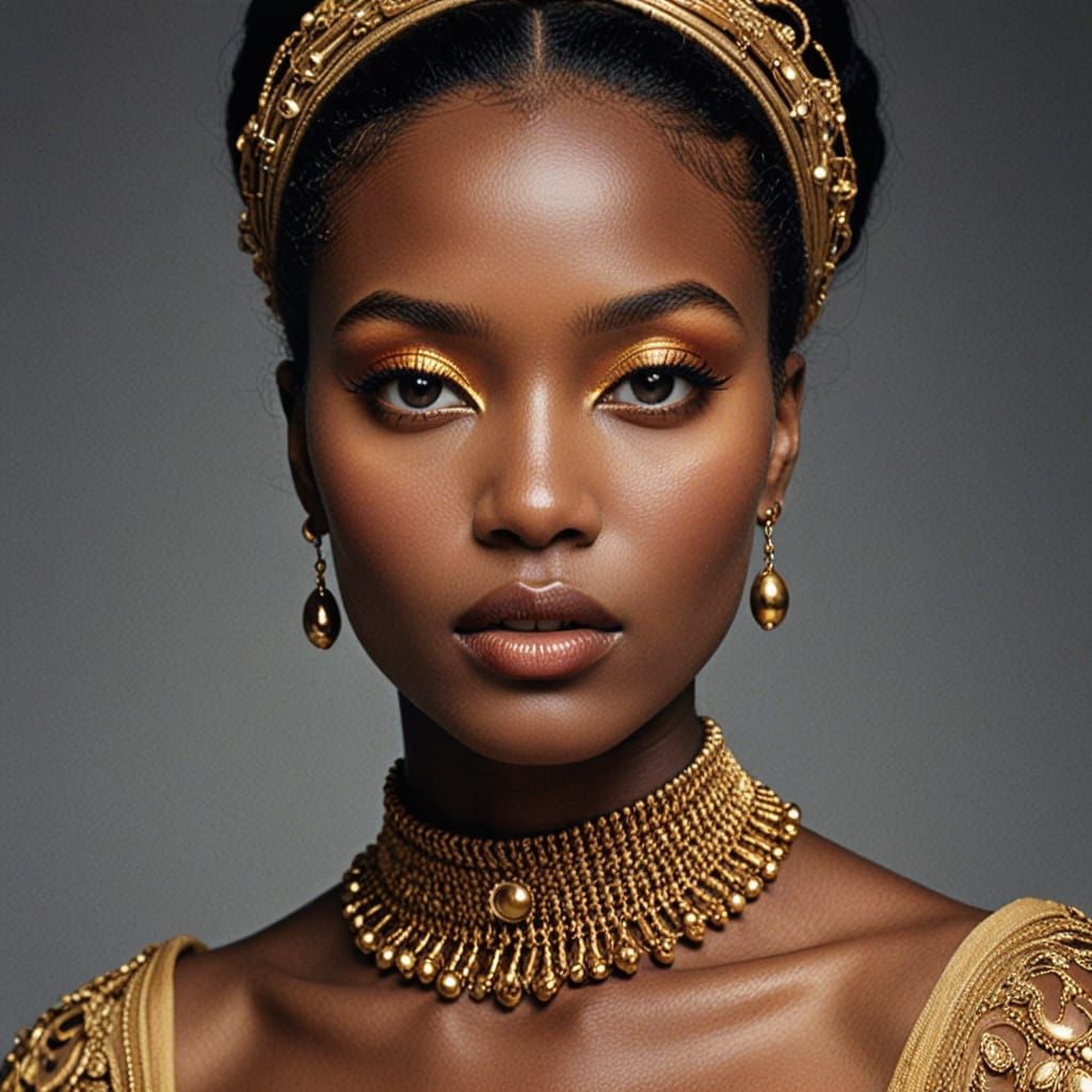 High Fashion Makeup on Radiant Black Skin in Elegant Color P...