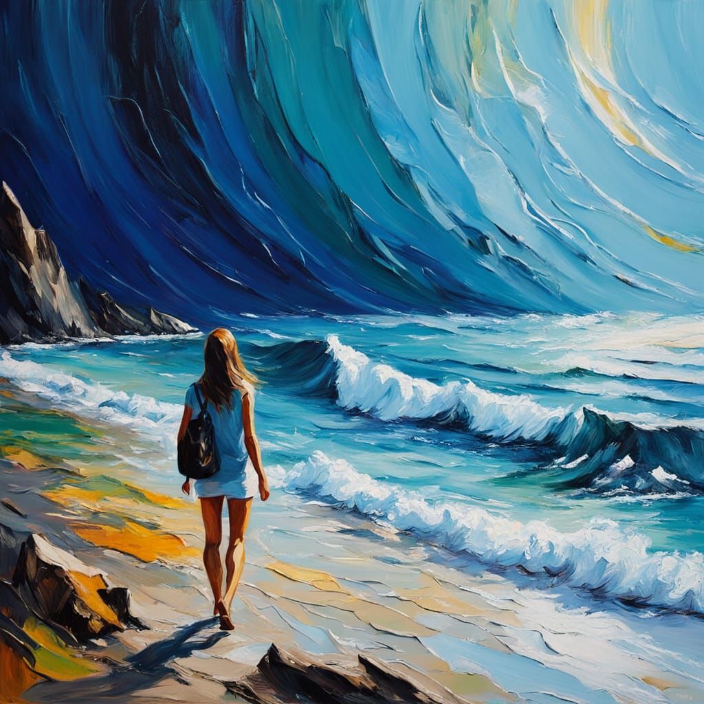 Vibrant Impasto Masterpiece in Swirling Blues and Yellows