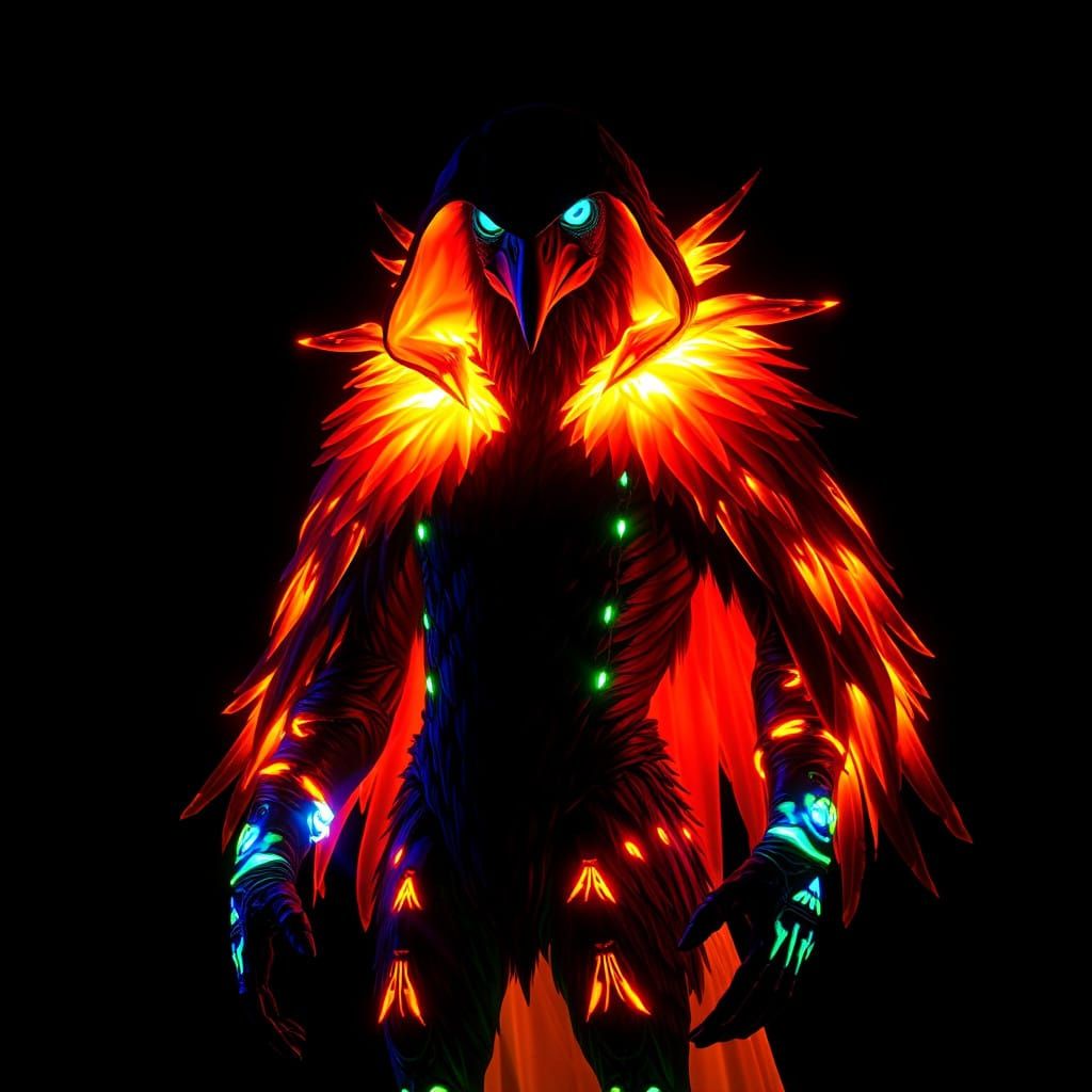 Cyberpunk Raven Illuminated by Neon Aura