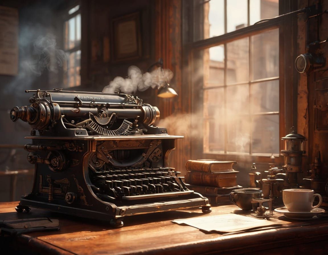 Steampunk Typewriter Still Life with Warm Light