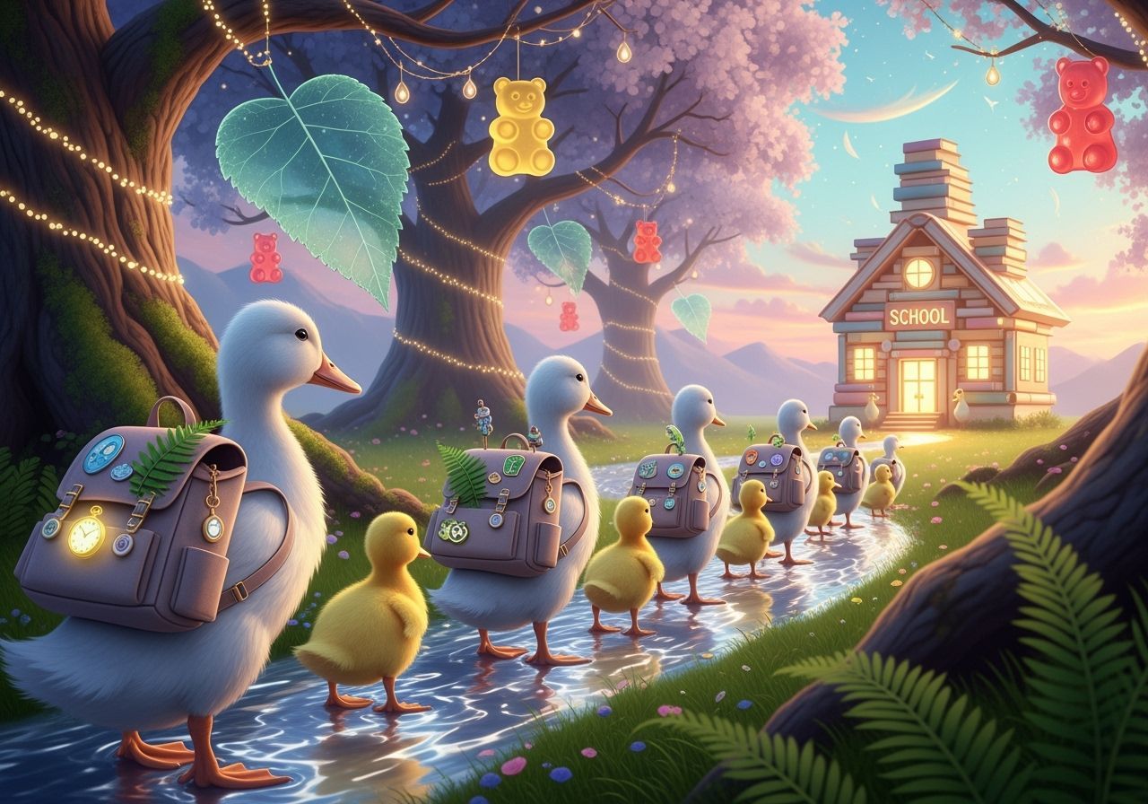 Whimsical Ducklings Journey Through Enchanted Storybook Land