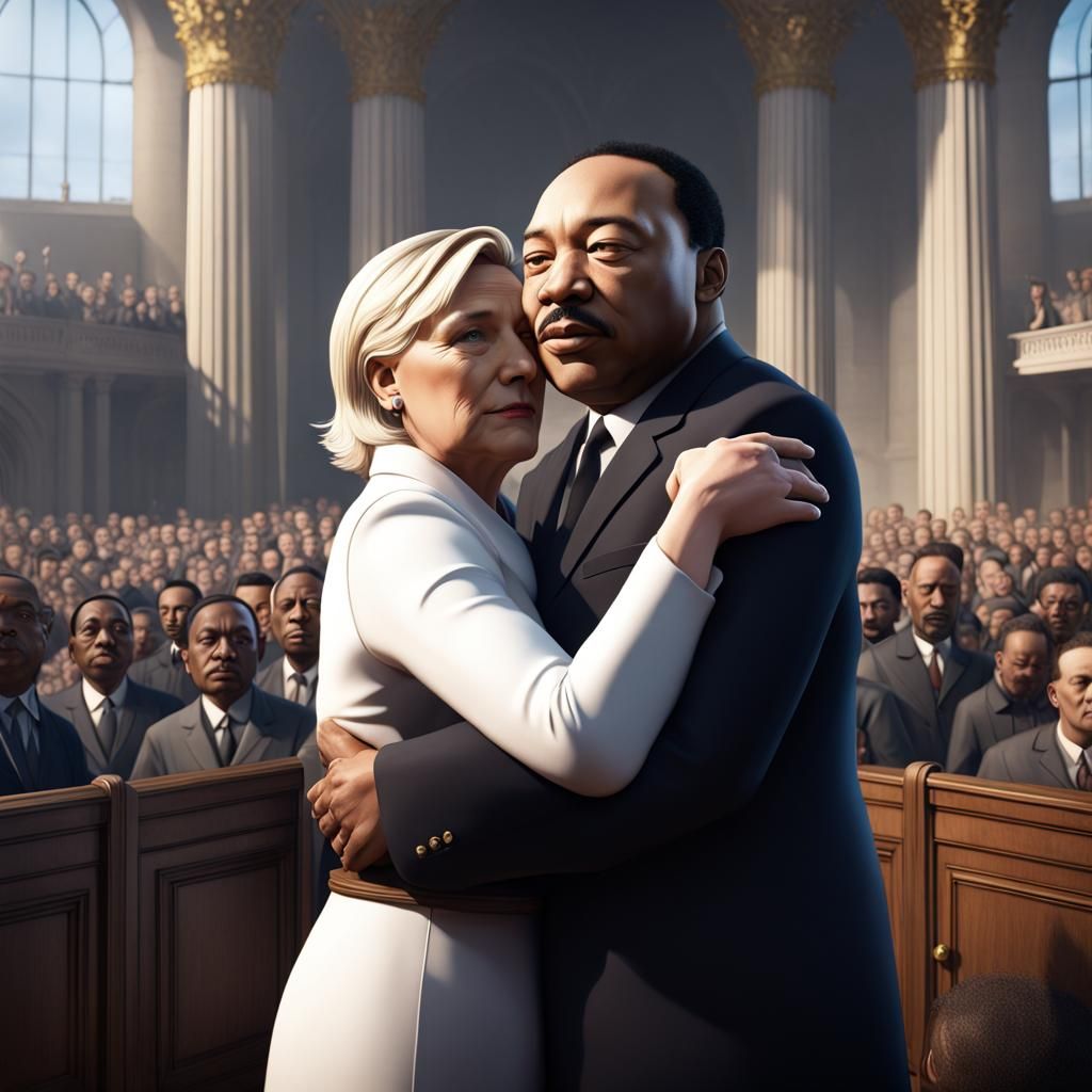 Surreal Embrace: Le Pen and King, Detailed Matte Painting