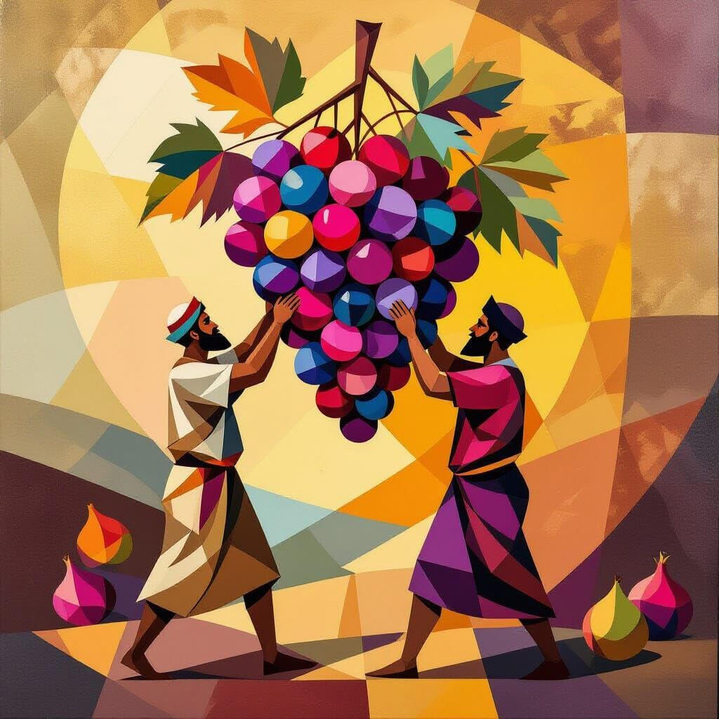 Cubist Israelite Men Carry Grapes, Pomegranates & Figs